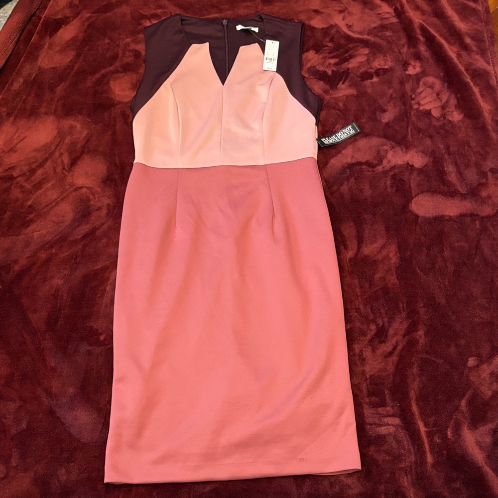 New York & Company Pink and Black Midi Dress